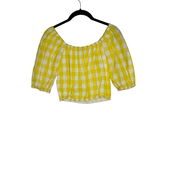 Color Me Courtney Kris Top Shirt XS Off The Shoulder Cotton Yellow Gingham - Picture 7 of 11